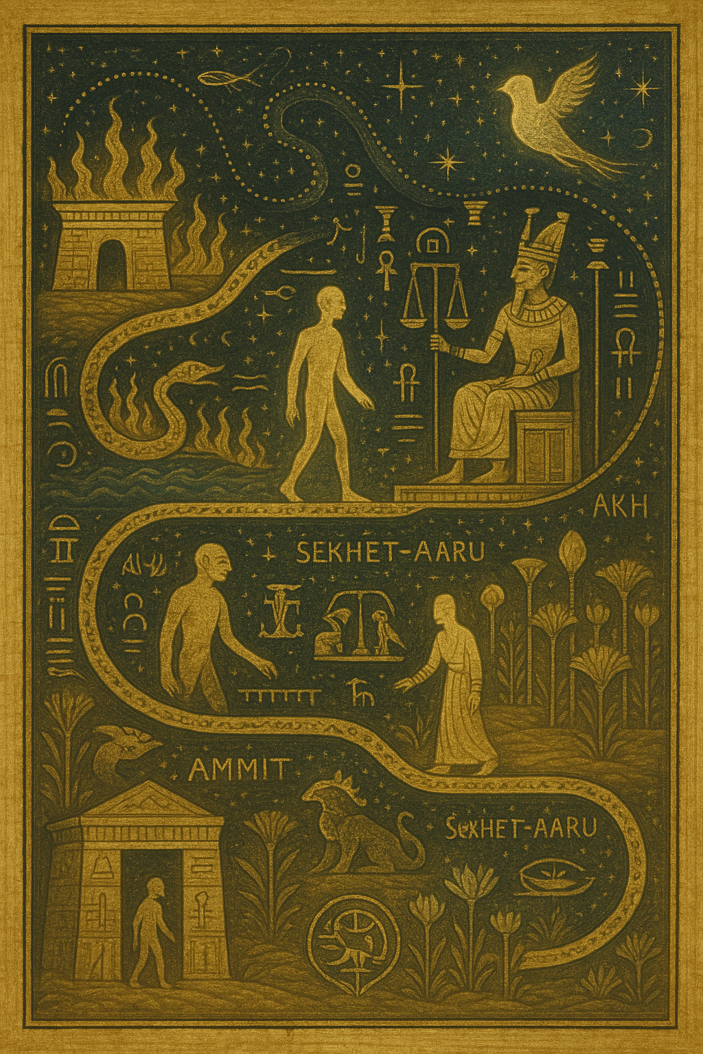 Sacred visual map of the Egyptian afterlife journey through the Du”st