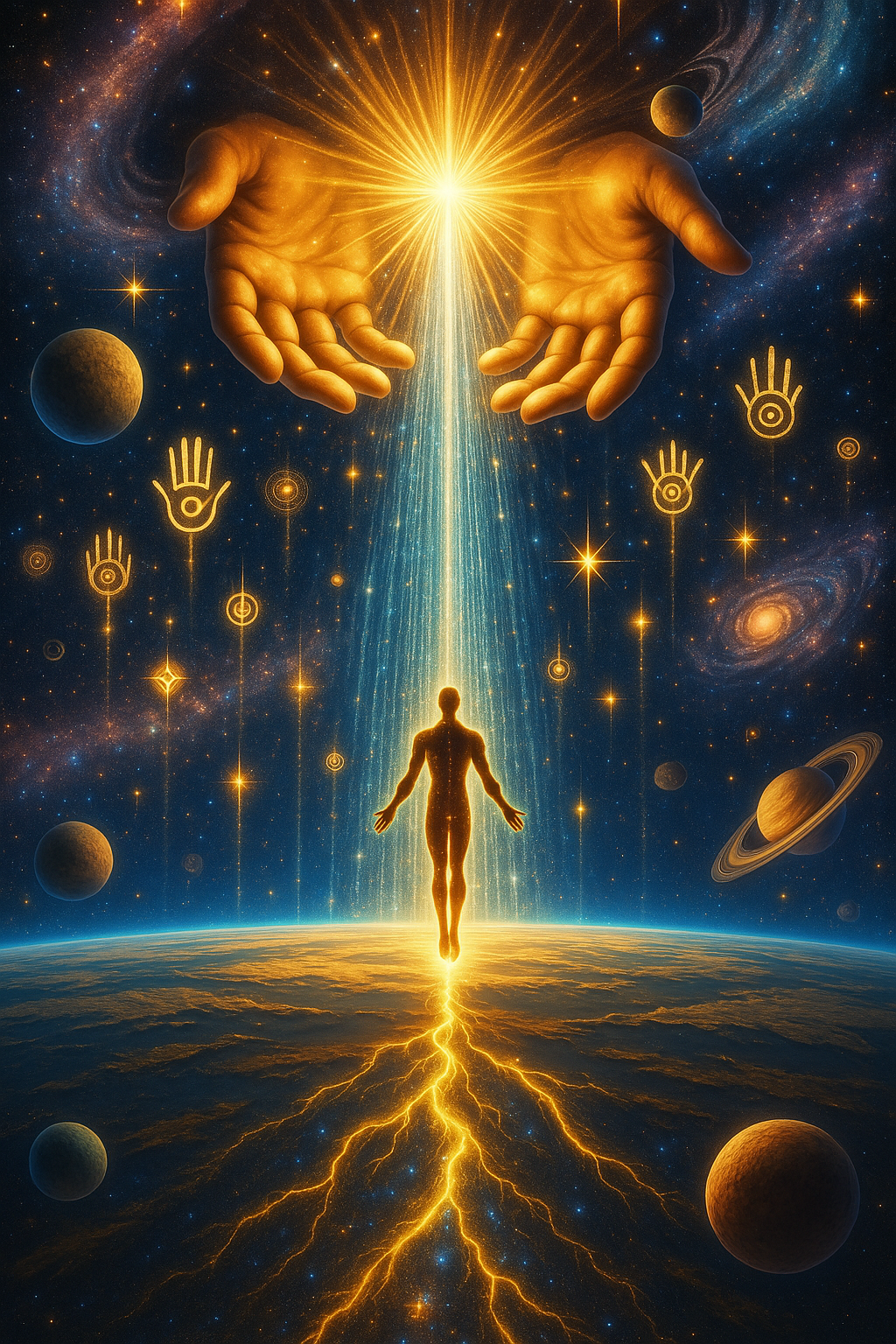 Radiant river of light from divine hand