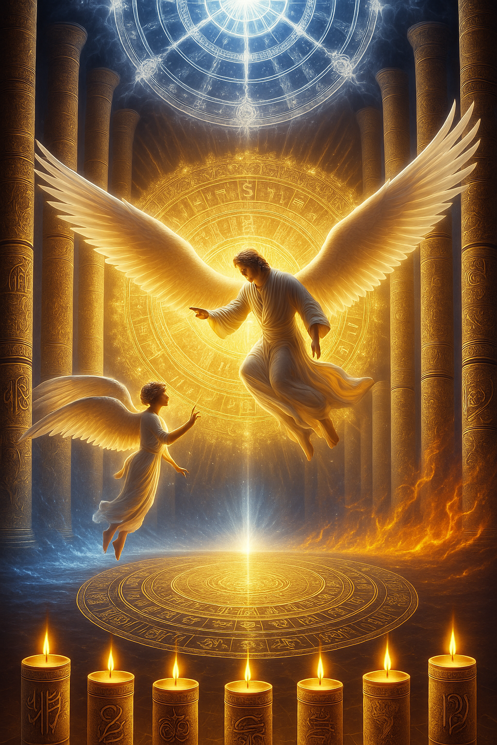 Radiant soul making pre-birth oath with angel