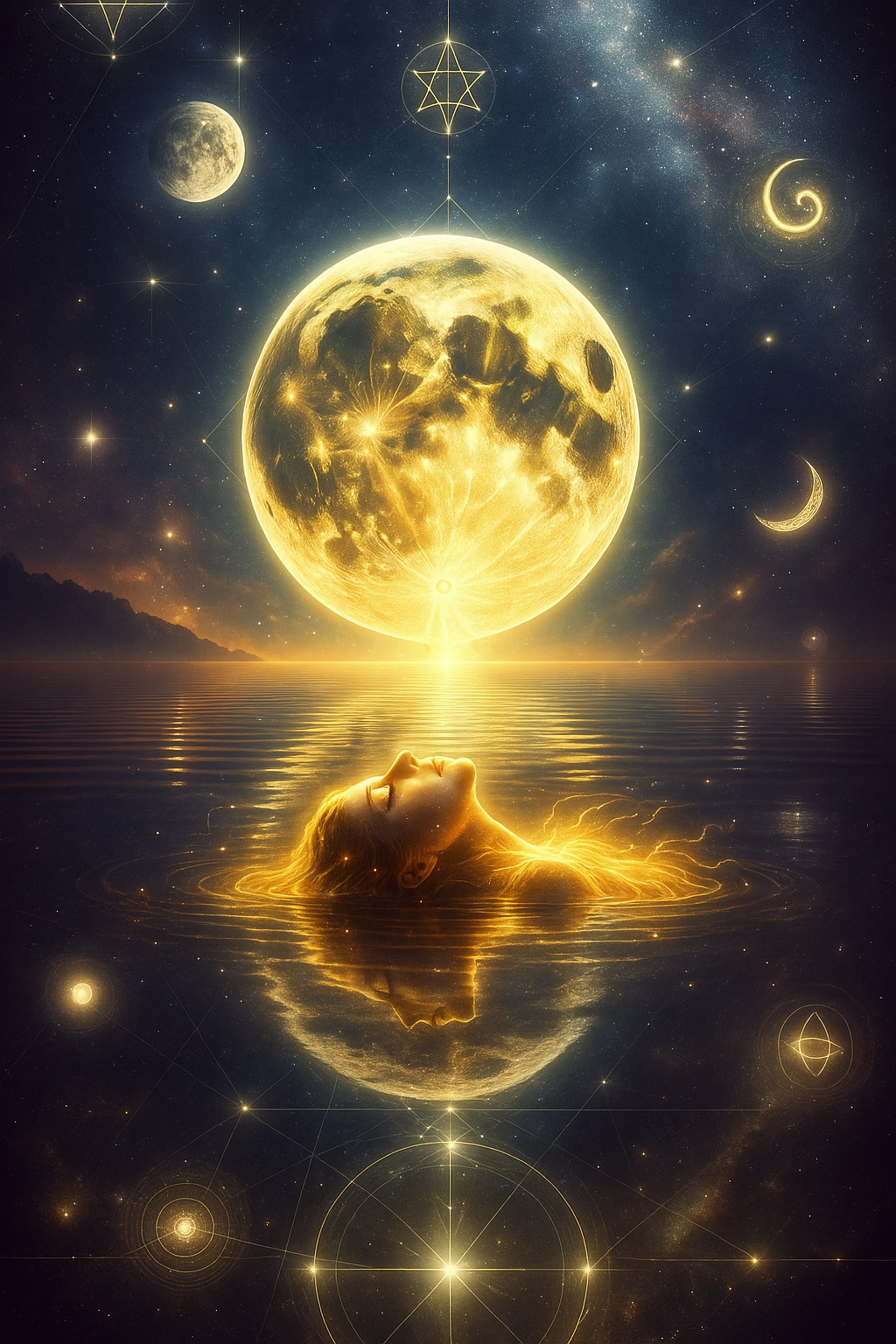 Moonlight reflecting over a cosmic lake