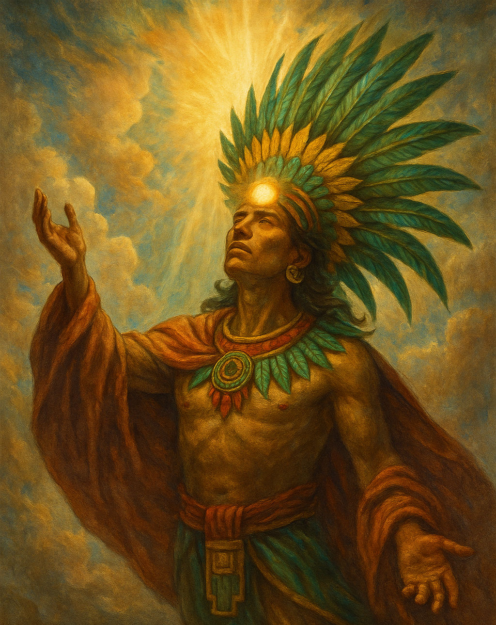 Quetzalcoatl rising as the feathered spark of soul resurrection