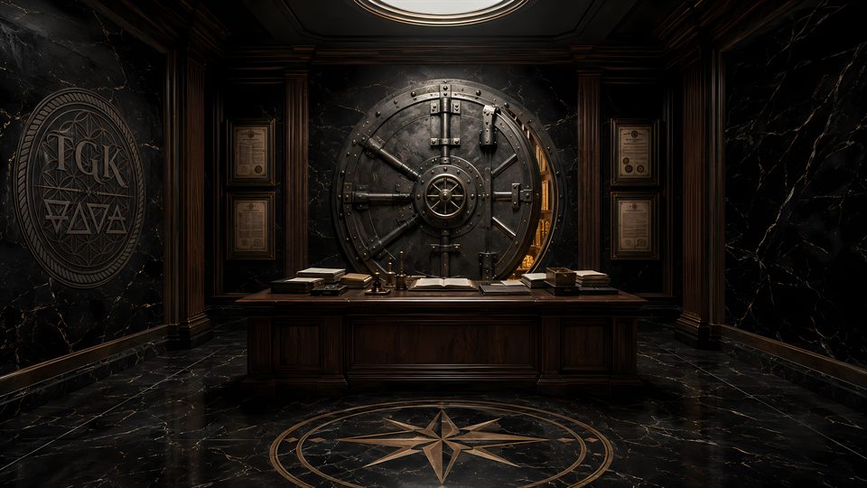 The Empire Codes Episode II artwork: vault bars and sanctions chains over a dark legal grid.