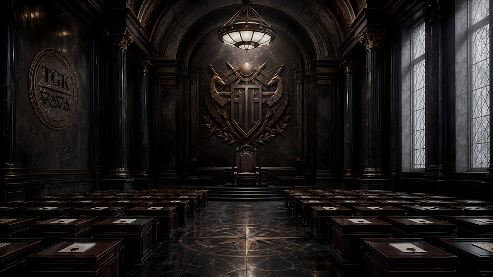 The Empire Codes Episode IV artwork: institutional symbolism over a dark structural grid.