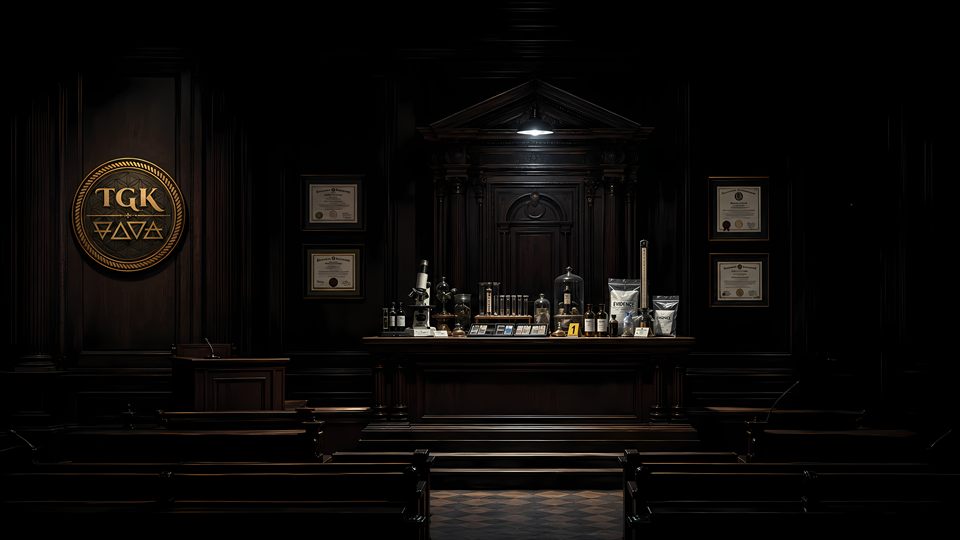SYSTEMIC Episode II artwork: distorted forensic symbols and courtroom certainty breaking apart.