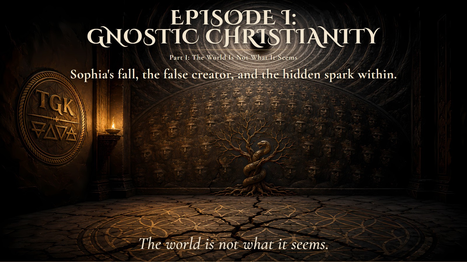 The Afterlife Episode I Part I artwork: Gnostic Christianity, Sophia's fall, and the hidden divine spark.