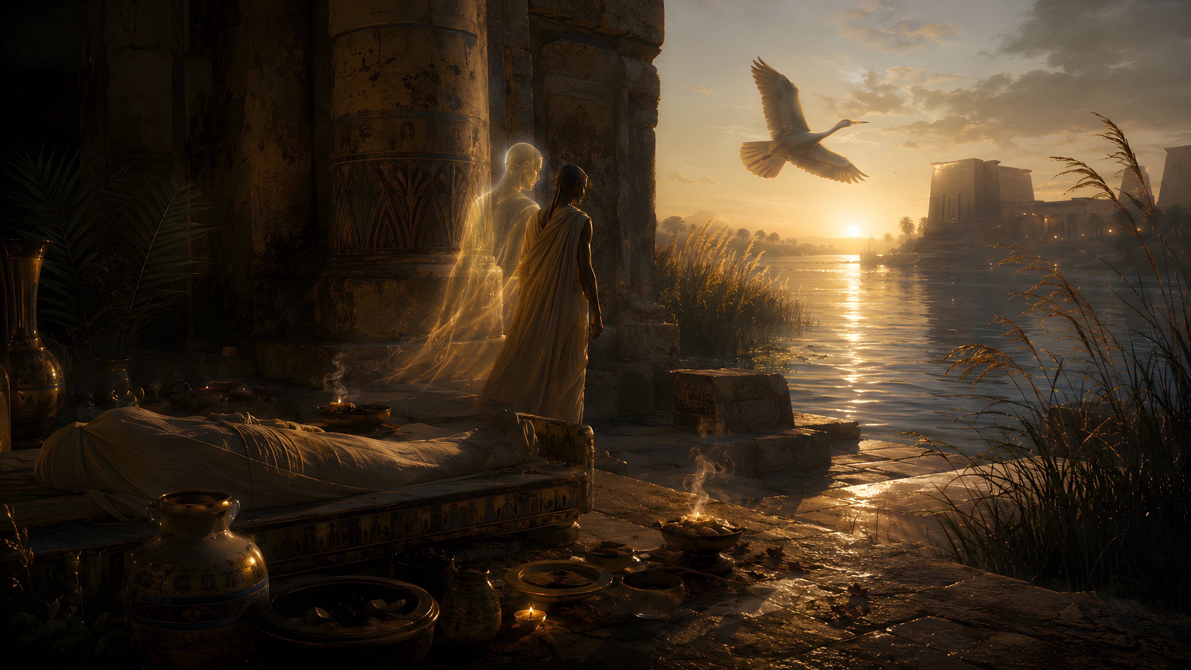 The Afterlife Episode V Part I artwork: Ancient Egypt, the Duat, Ma'at, and the journey beyond death.