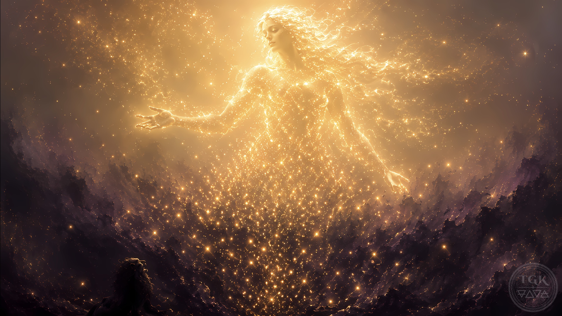 Sophia rises through a field of stars, carrying the memory of the Pleroma towards redemption and return.