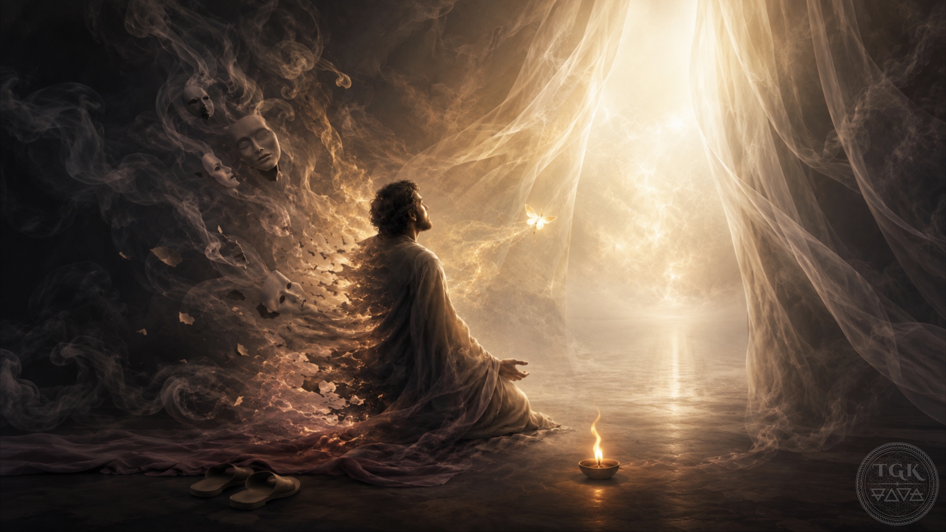 A luminous soul releases the false self into Divine light, as the separate I dissolves and the clear mirror of the heart reflects only the Real.