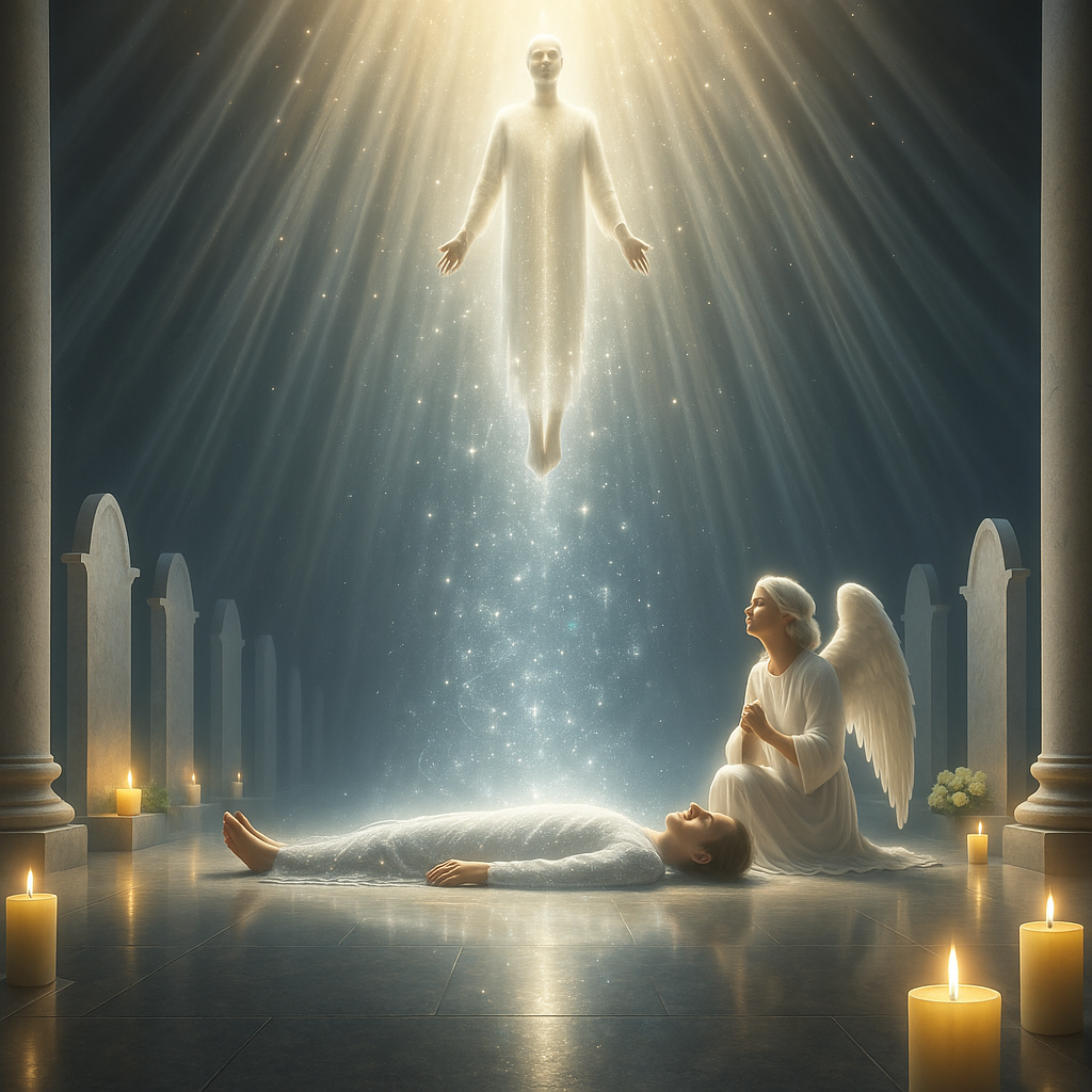 Soul rising peacefully from body