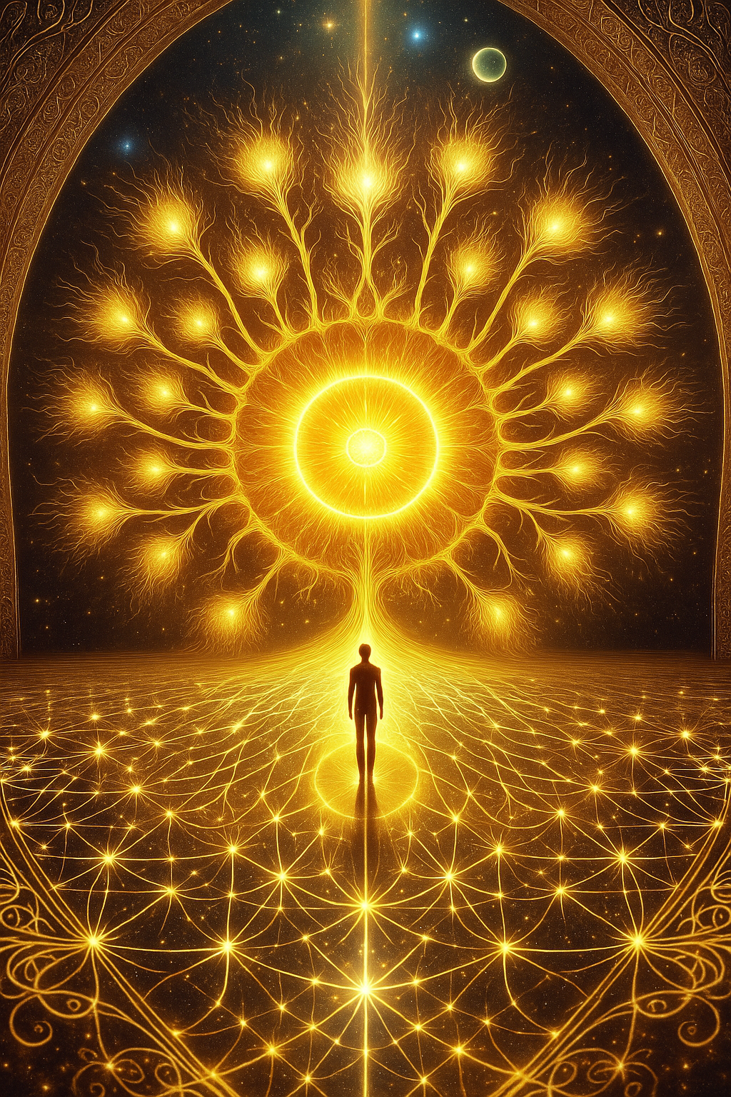 Golden sun at center of Tree of Life